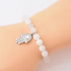 Jade Charm Custom Natural White Jade Stone Stainless Steel Hamsa Hand Charm Jewelry Bracelet