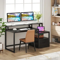Tribesigns 60 inch Studio Computer Desk with Monitor Riser Office Desks PC Table Home Office School Furniture