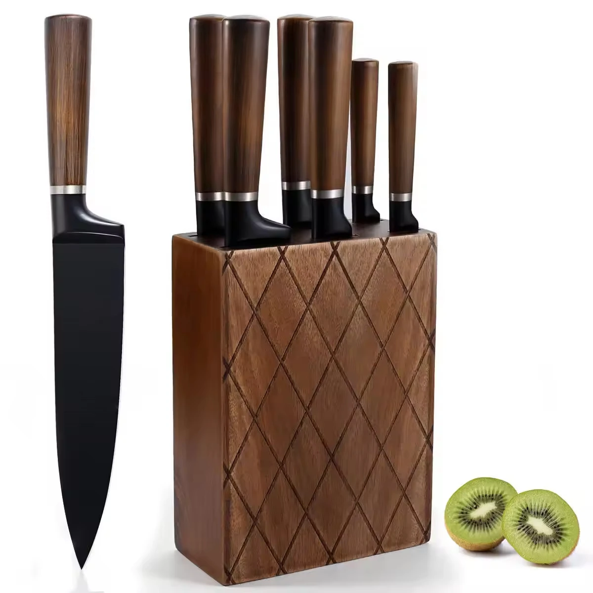 Kitchen Accessories  2024 New Stainless Steel Knife Acacia Wood Handle Set Chef's 7 Piece Knife Set  With Wooden Block