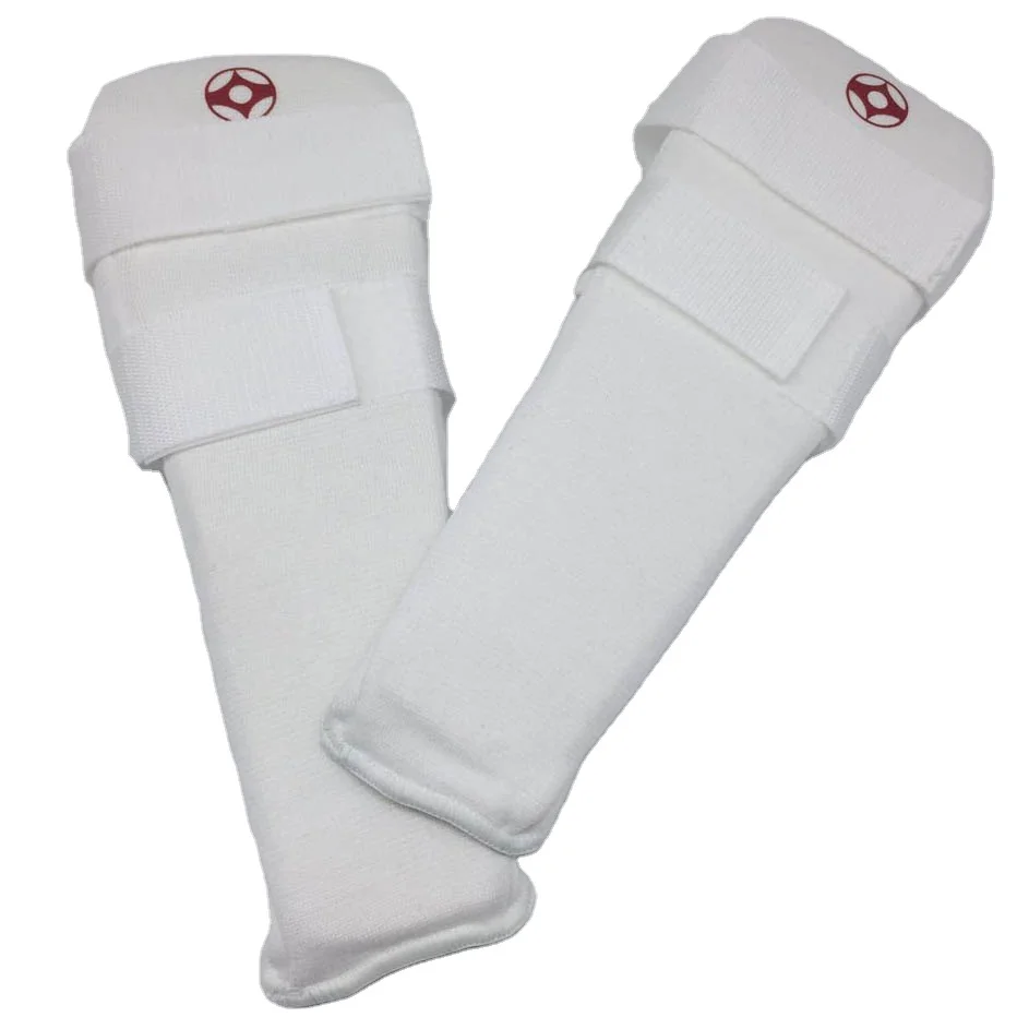 Karate 4 sizes Martial Arts WHITE ELASTIC SHIN & INSTEP PADS 2cm padding 