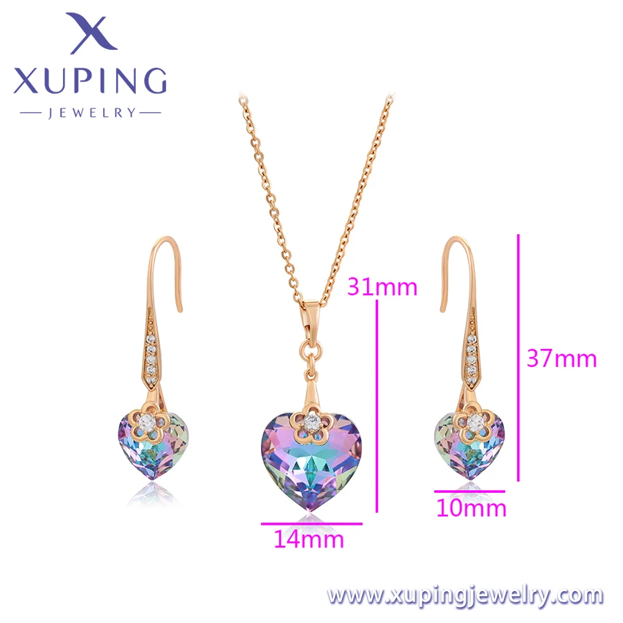 A00725065 xuping jewelry New Fashion 18K Gold Delicate Elegant Heart Shaped Set Women's Necklace Earrings Jewelry Set