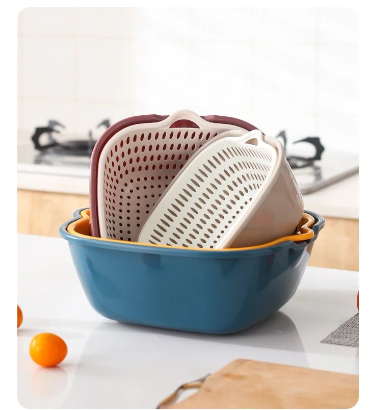 6 Piece Fruit And Vegetable Cleaning and Storing Drain Basket Plastic Kitchen Multifunctional Hanging Drain Basket