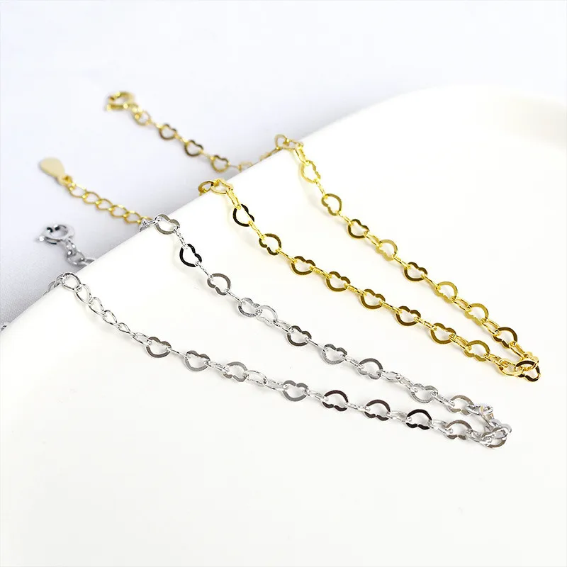 simple heart shape chain,s925 sterling silver gold plated charm bracelets jewelry women gift OEM