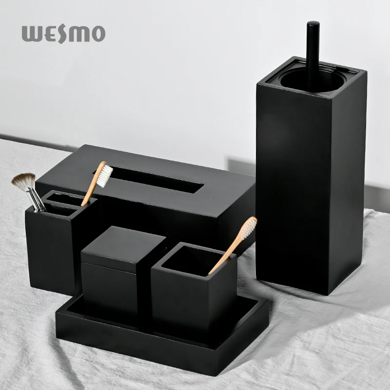 Minimalism Black Nordic Style Bathroom Set Accessories Soap Dish Tray Decoration Toilet Brushholder Resin Bathroom Accessories