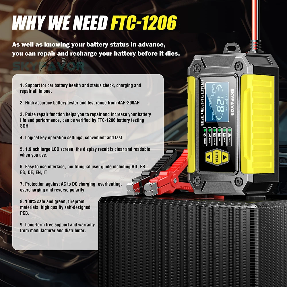 All in one car battery charger 12V 6A automatic gel agm lead acid battery analyzer CCA internal resistance tester & pulse repair