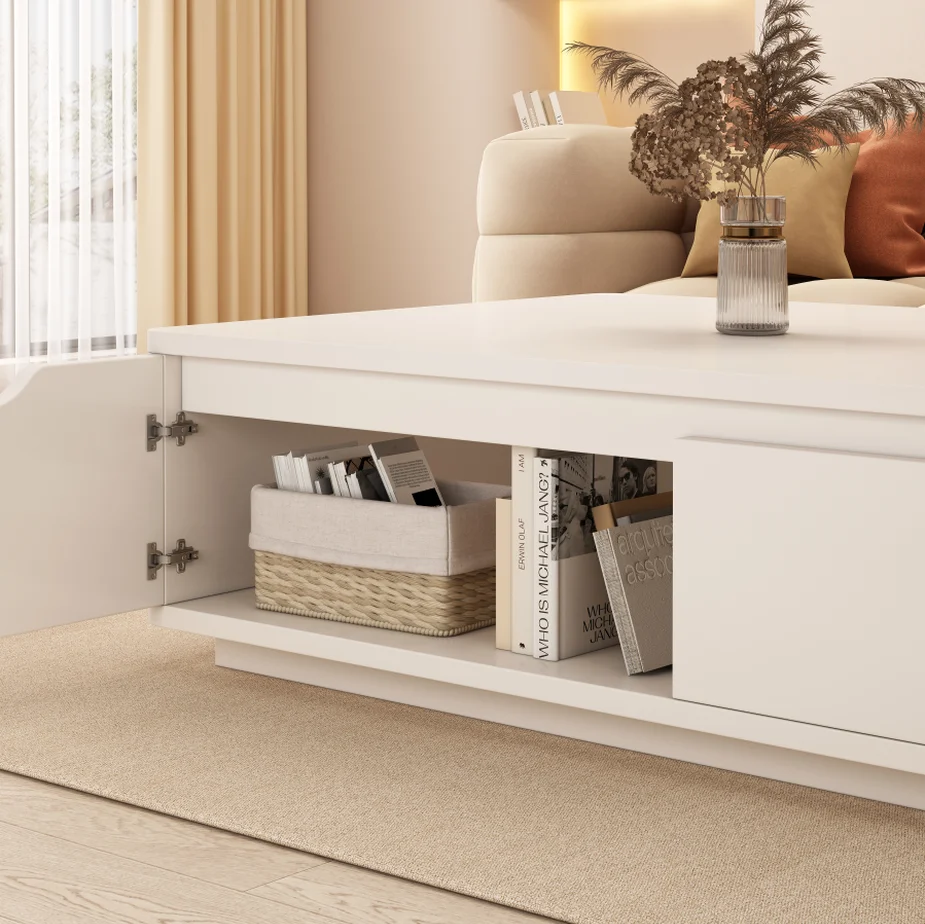 Modern Simple Solid Wood Cream Style Coffee Table with Drawer Storage for Home Living Room Office Furniture