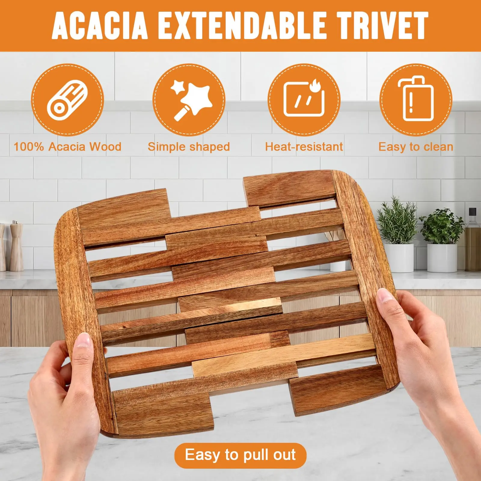 product custom wooden expandable trivet heat resistant pot holder kitchen countertop protector for hot dishes bowls slatted wood trivet-4