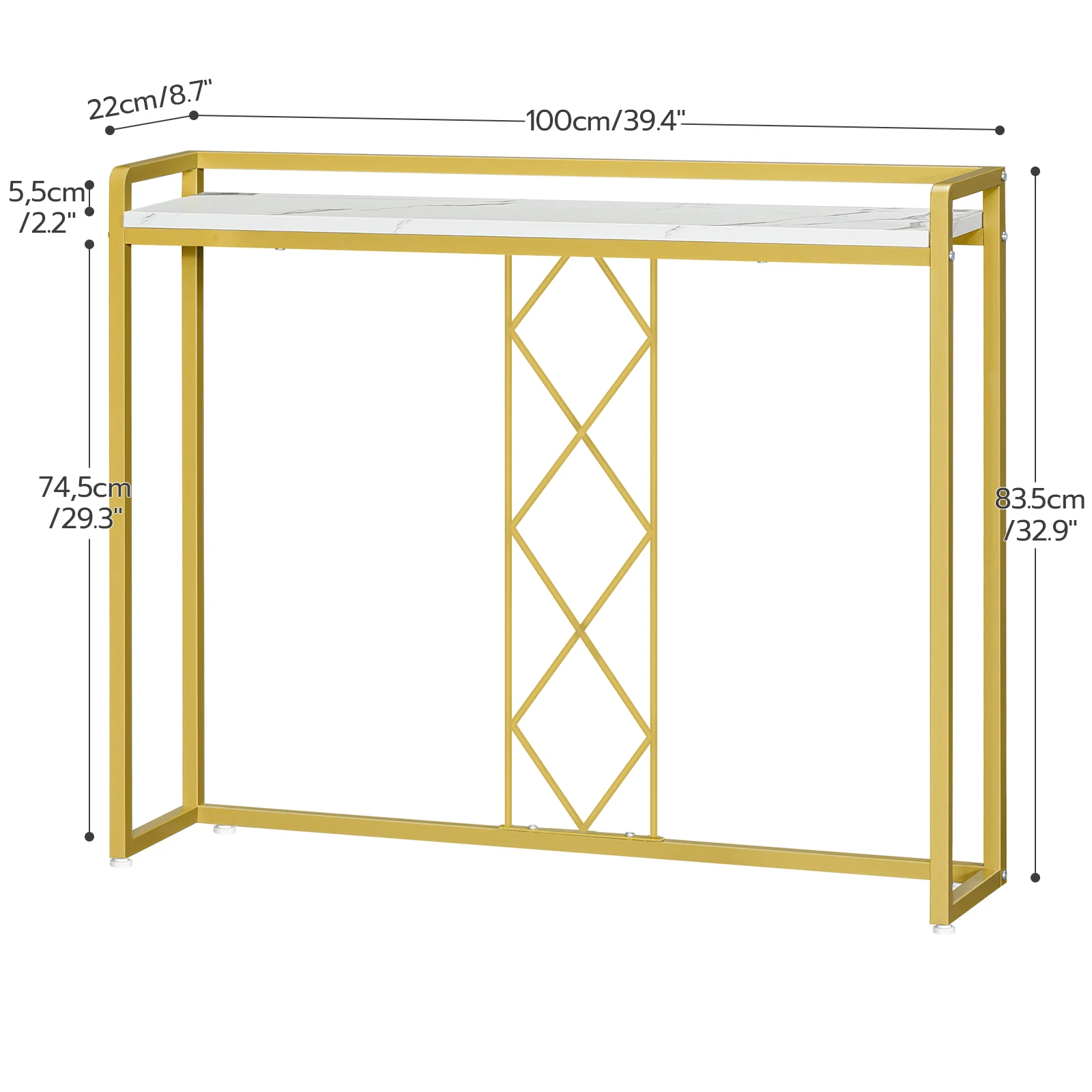 Wholesale Modern Design White and Gold Narrow Marble Top Wood Console Table Sofa Table with Metal Frame for Foyer Living Room