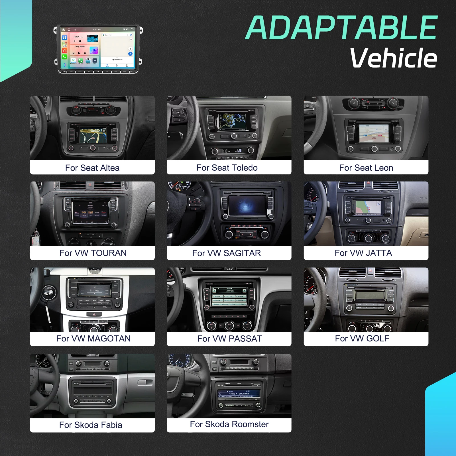 Podofo 6+128G 9" Android Car Audio Carplay Android Auto Radio Para Auto GPS WIFI for Volkswagen/VW/Passat/Golf/MK5/Jetta T5/Polo A4199 supplier
