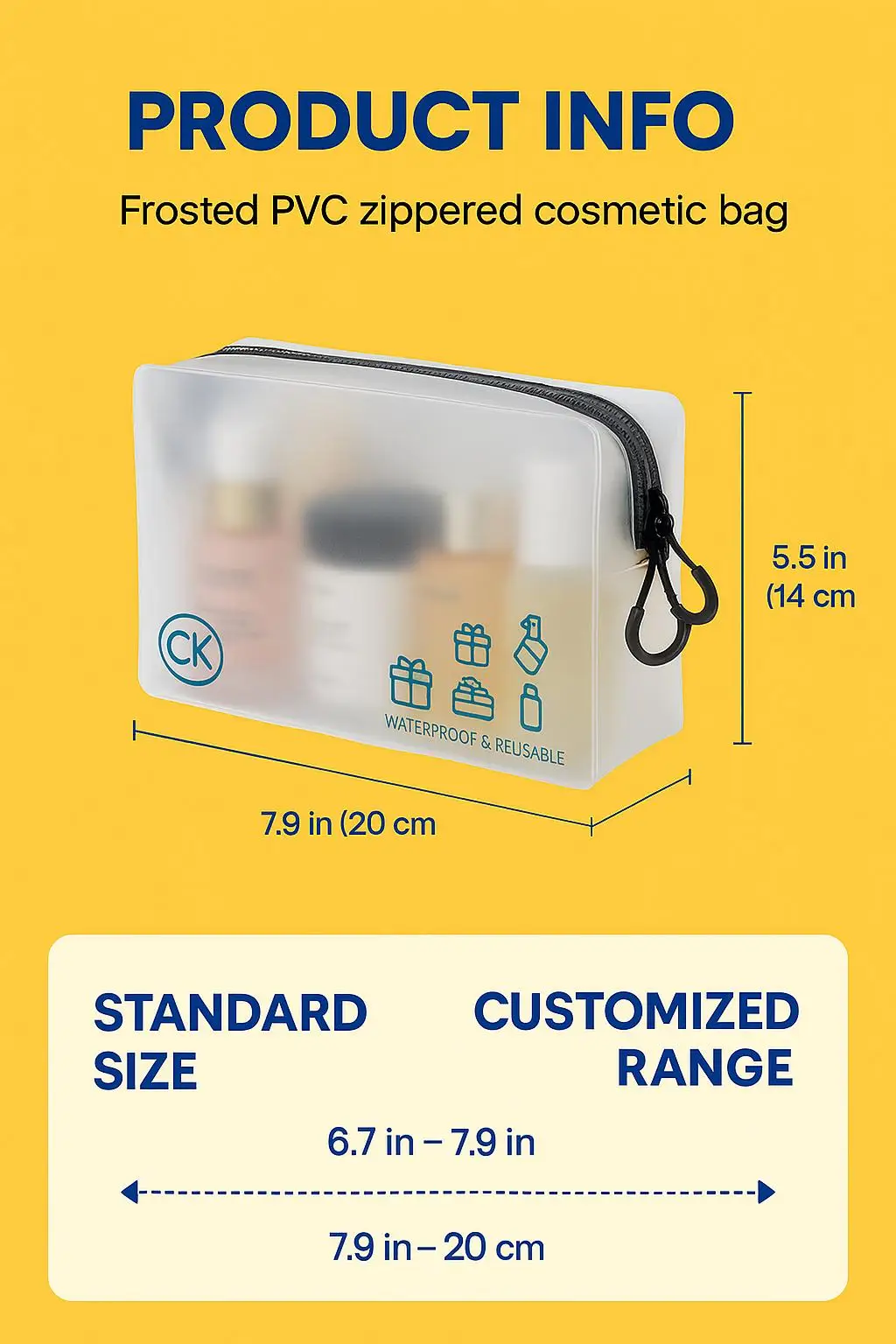 Waterproof Frosted PVC Toiletry Bag with Zipper for Travel Makeup Organizer - detail 10