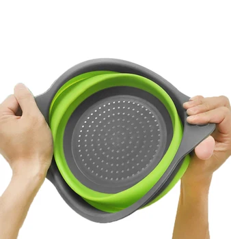 Silicone Collapsible Strain Colander Kitchen Foldable Fruit Vegetable Washing Drain Basket with handle