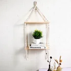 Floating Shelf For Photo Frames Macrame Hanging Shelves Rustic Wood Wall Shelves With Handmade Woven Hanger