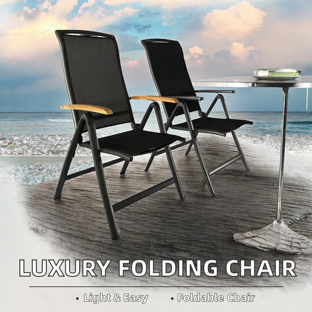 Luxury Six-Positions Aluminum Folding Chair with Wooden Grain European Design Outdoor Adjustable Beach Furniture Metal Material details