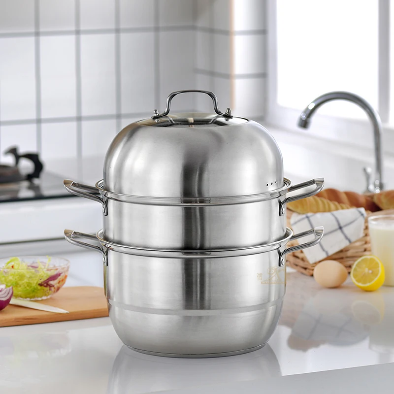 3 Tier Glass Lid Stainless Steel Hot Pot Cooking Pot Steamer Cooker Cookware 