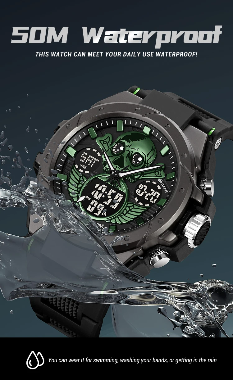 New Stryve Men S Watch Creative Skull Design Digital Analog Dual