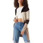 Pockets Sweater Latest Design Winter Women's Cardigan With Pockets Striped Color Block Hooded Sweater For Women