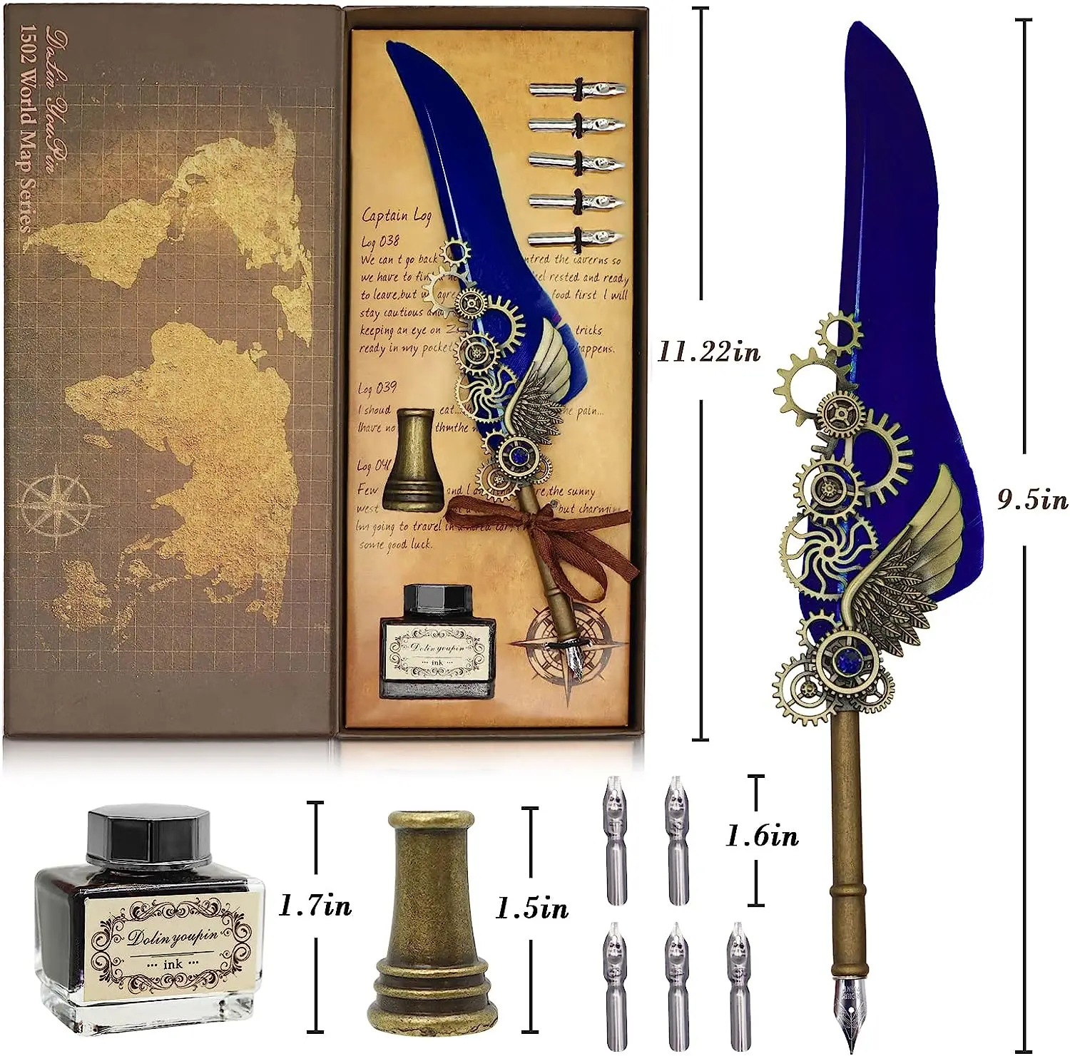 Xinyiart Calligraphy Pen and Ink Set Antique Writing Quill Ink Dip Feather Pens With Replacement Pen Tips