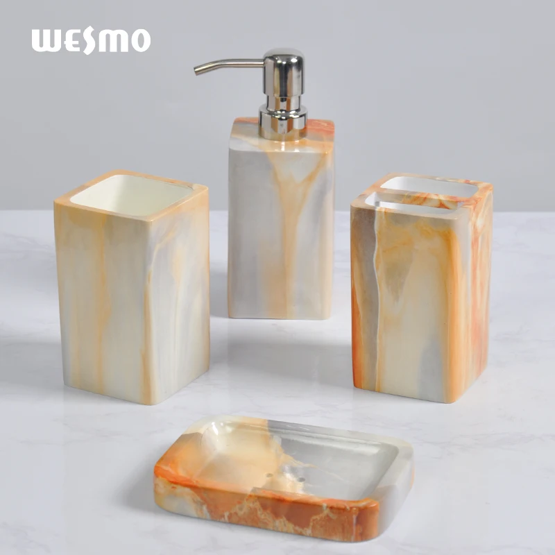 Modern Factory Marble Polyresin bathroom accessories soap dispenser wash decoration whole bathroom set