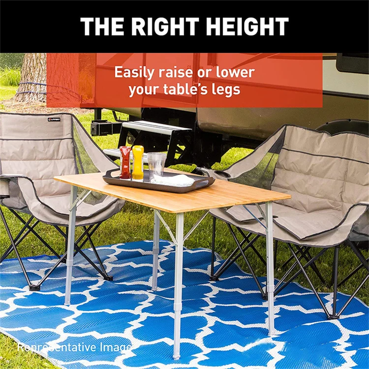 Bamboo Outdoor Portable Picnic Table Foldable Camping Table Wood with Adjustable Height Aluminum Legs Carton Customized Logo