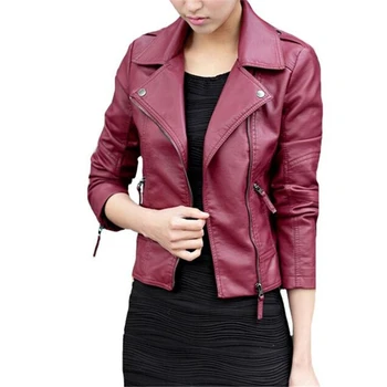 Women Zipper Faux Leather Jackets Party Streetwear Lady Bomber Motorcycle Outerwear Coat for club