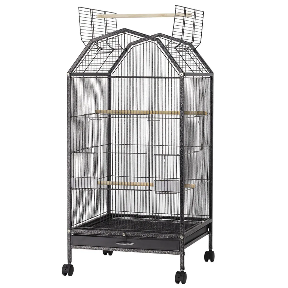 Steel wire Large Steel Bird Cage with Food bowl Standing Pole (2)