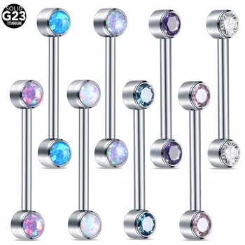 ASTM F136 Titanium CZ Bezel Nipple Ring 14G Opal Internal Thread Children's Sexy Women Body Jewelry