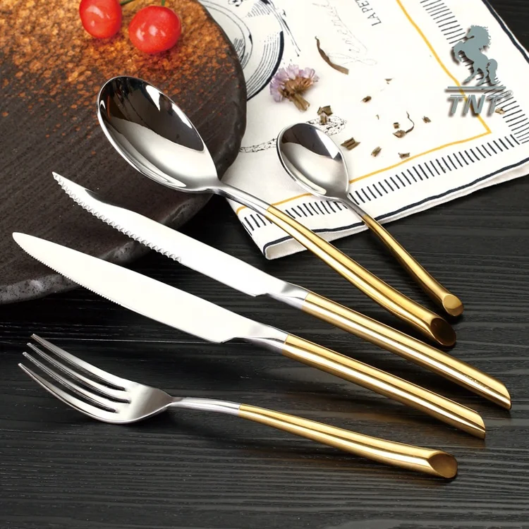 Restaurant Hotel Stainless Steel 304 Cutlery Set Home Decor Brushed Knife Spoon Fork Wedding Fashion Gold Hammered Cutlery