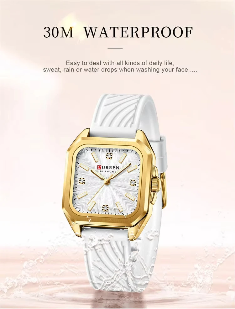 CURREN 9113 New Fashionable Classic Women's Quartz Watch Night Light Waterproof Square Calendar Business Quartz Women Watch
