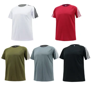 Whole Sale Cheap Clothes Men'S T-Shirts, Quick Drying 100% Polyester T Shirt Stripe Custom Printed Tracksuit T-Shirts