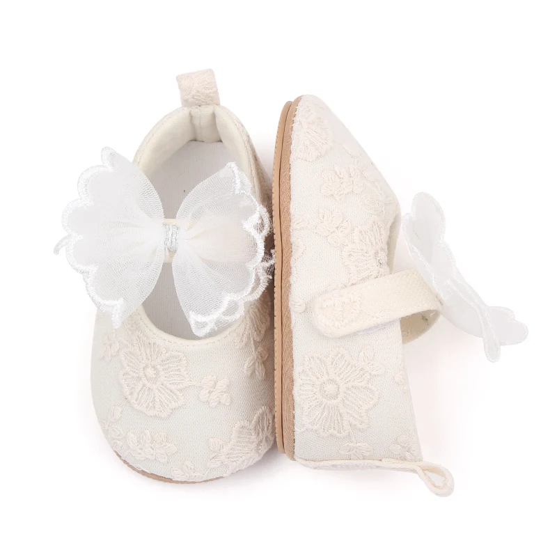 Spring and Autumn Solid Color Mesh Bow Soft Soled Non-slip Baby Toddler Shoes for Girls factory