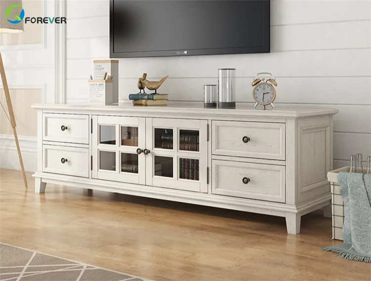 American Country Solid Wood Tv Stand Retro White Sitting Room Contracted Furniture