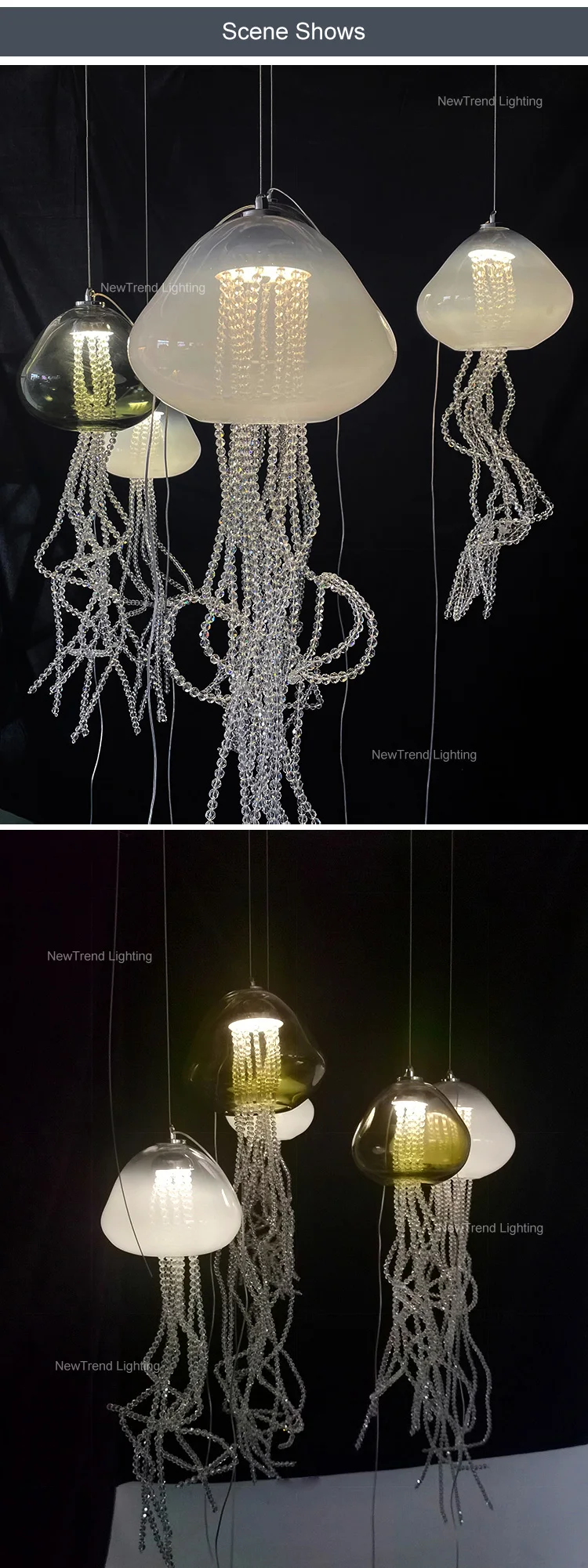 CPL-208 Unique Style Bespoke Fixtures Indoor Decoration Modern LED Glass Crystal Jellyfish Chandelier details