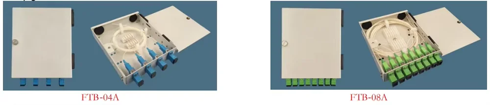 AO-108A FTTH FTB-08A Optical Terminal Box With 8 X SC/APC Adapters and Single Mode Pigtails Nap Optic Fiber Distribution Box