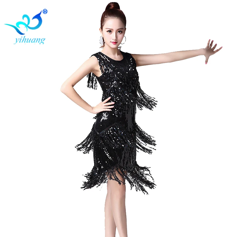Latin Dance Dress Salsa Tango Cha cha Ballroom Dance Sequin Fringe Dress Costume