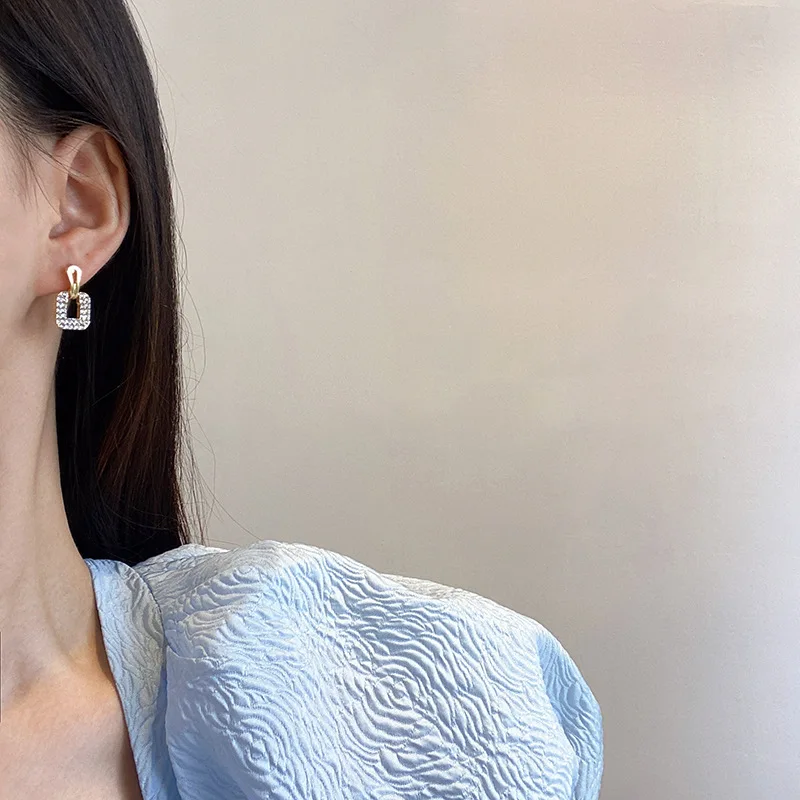 geometry square diamond earrings female temperament sense of luxury personality unique ear studs