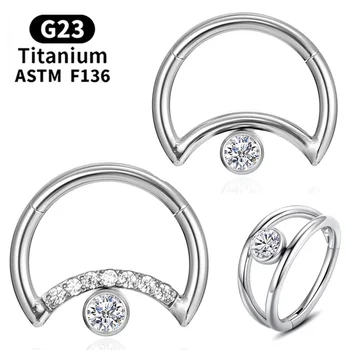 G23 Titanium Gold Plated Septum Piercing Zircon Nose Ring Closed Ring Seamless Moon Two-Layer Clip Cup Children Orthodox