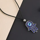 Necklace Black Rope With Alloy Hamsa Pendant Necklace Silver Extender Chain Blue Stones And Evil Eye On Fatima