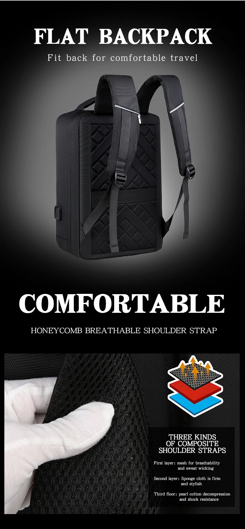 Water Resistant Laptop Backpack Large Capacity Multi Function Back Pack USB Charging Port Travel Backpack