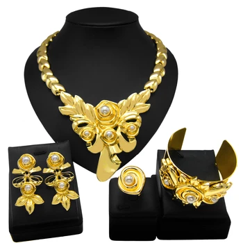 Zhuerrui White Pearl Brazilian Gold Jewelry Set Luxurious Classy Bridal Jewelry Sets Fashion Plus Beautiful Jewellery Set H00213