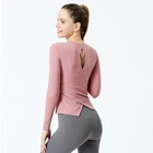T-shirt Nude Yoga Wear Women's Slim Fitness Top Tight-fitting Back Sports Long-sleeved T-shirt