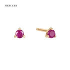 Stud Earrings July Birthstone Paw Shape Colorful 14K Solid Gold Genuine Gold Pink Stone Aretes De Piedra Ruby Stud Earrings