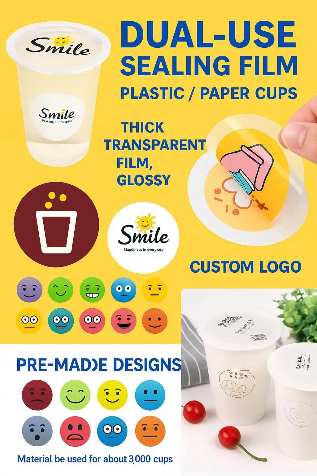 Food Grade Disposable Bubble Tea Cup Sealing Film Roll Transparent Moisture Proof Laminated Material Soft Stretch for Coffee - detail 3