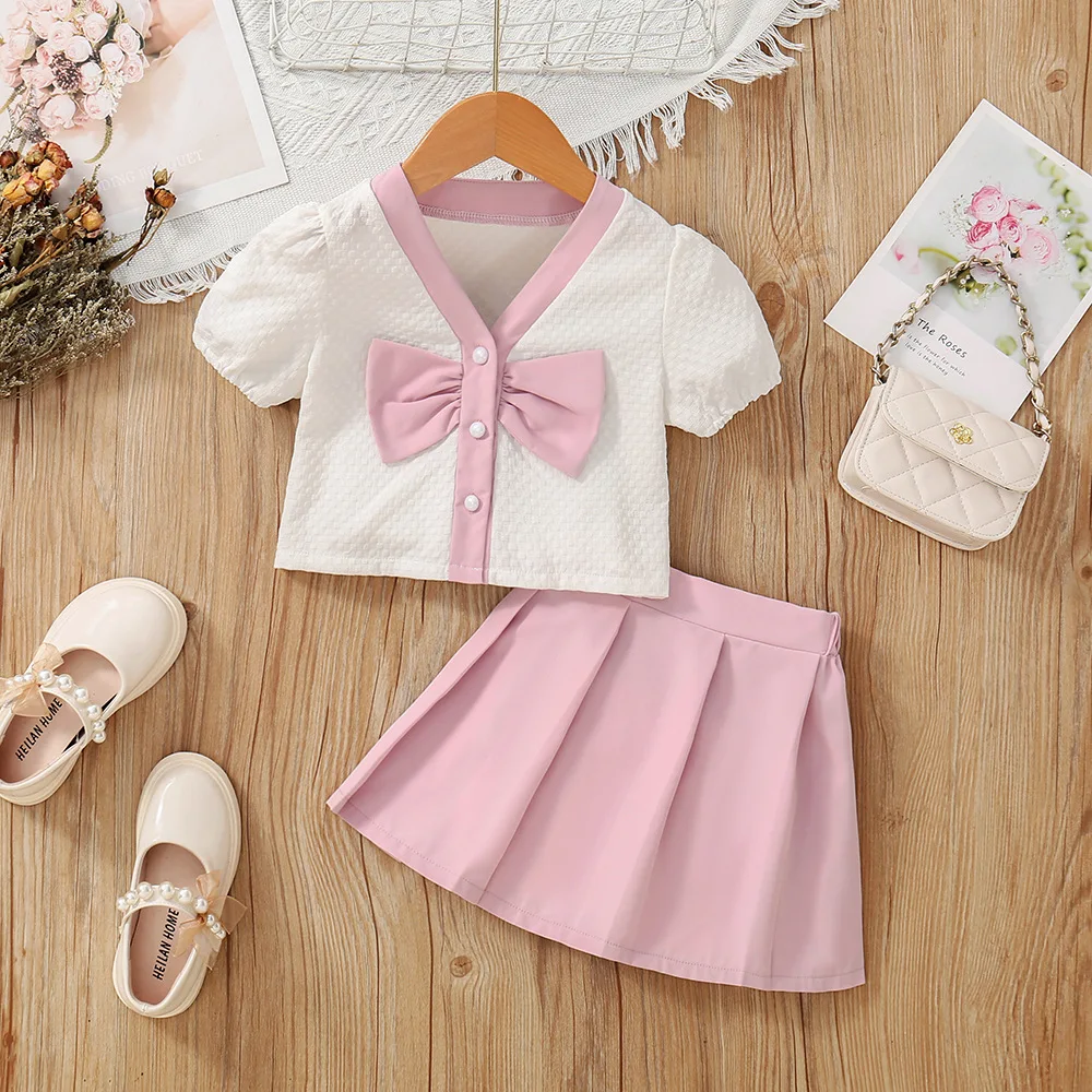 1-6Y toddler girls boutique two piece clothing outfits solid princess style skirt suits children clothing for summer