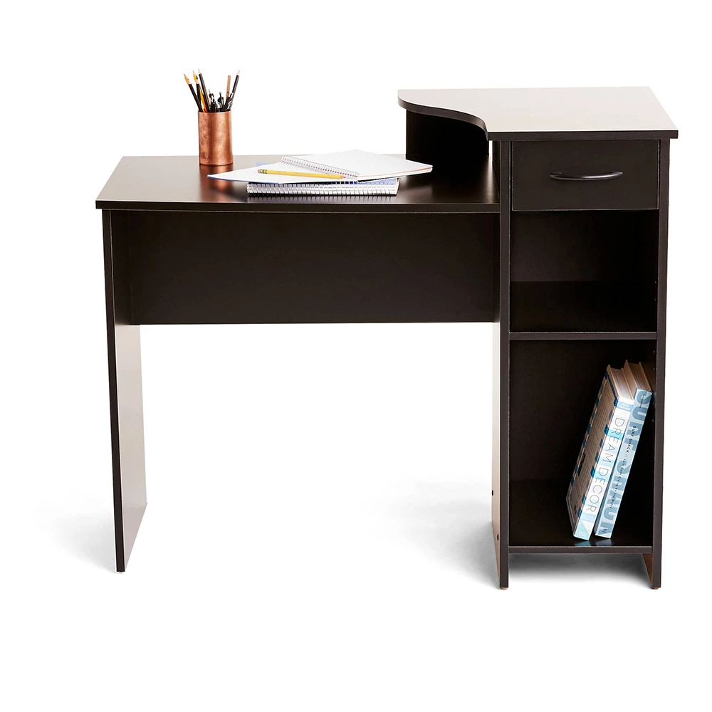 Black Wood Adjustable Storage Shelf Student Computer Desk with Easy-glide Drawer factory