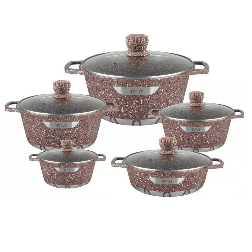 new arrival 10 Pieces Granite Cookware Set Nonstick Frying Pan Aluminum Cooking Pot Set Cookware Wholesale