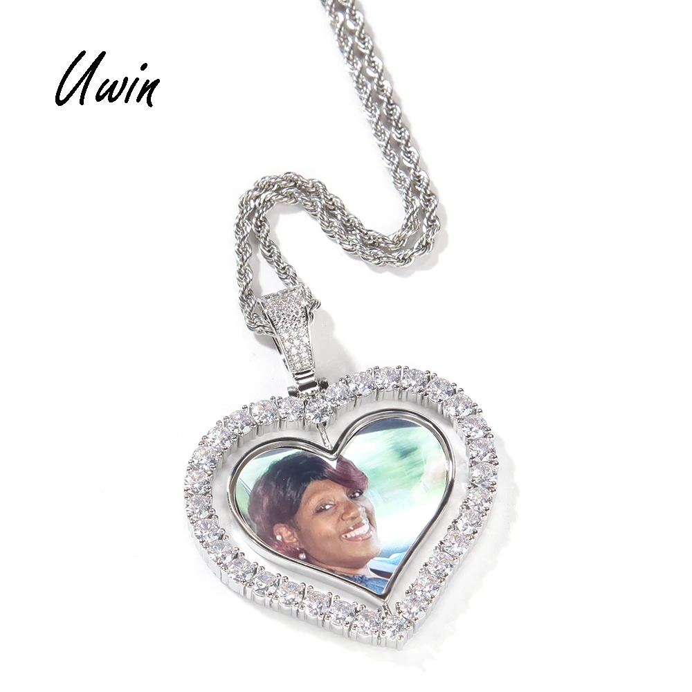 Two Faces Cz Heart Picture Necklace 