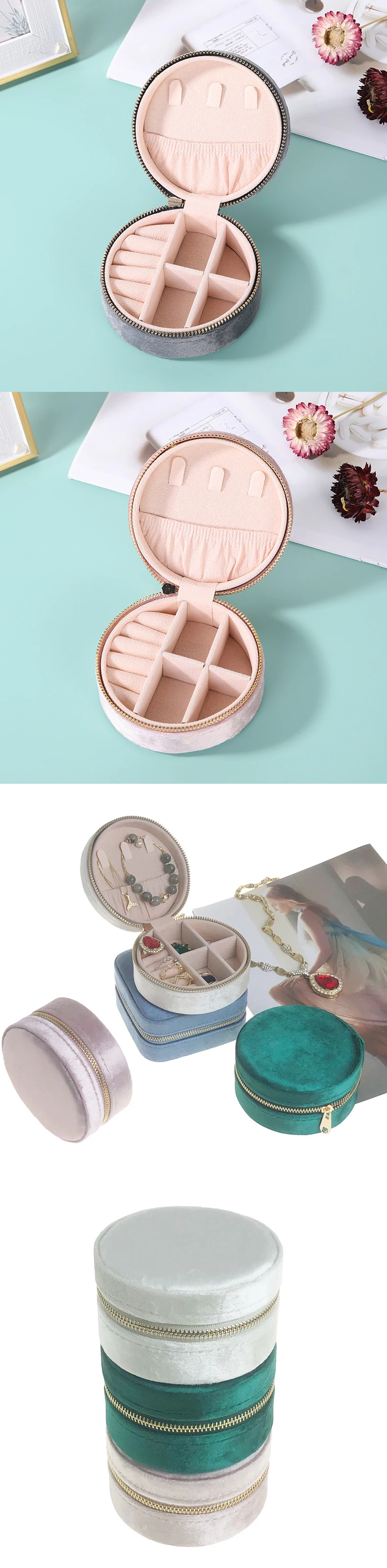 product a1 round velvet jewelry storage box travel jewelry organizer storage box gift jewelry storage ring box-4