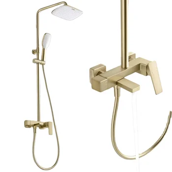 Luxury Home Golden Gold Square Bathroom Set Shower Mixer Tap Taps Faucet Fixtures Column ducha douche