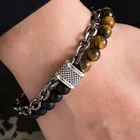 Bracelets For Men Gemstone Stainless Steel Chain With Natural Stone Glass Beads Bracelets For Men
