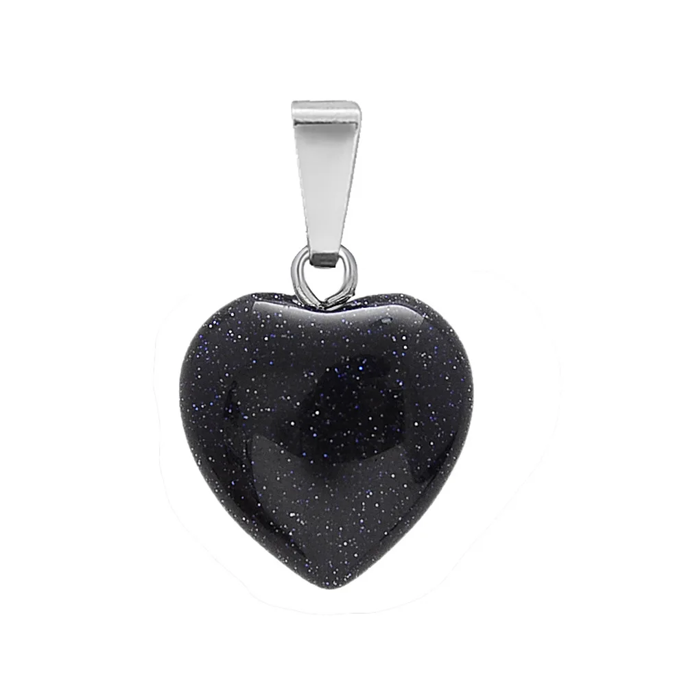 100% Natural Crystal Stone Heart Stainless Steel Pendant For Women DIY Gemstone Agate Pendant Necklace Jewelry